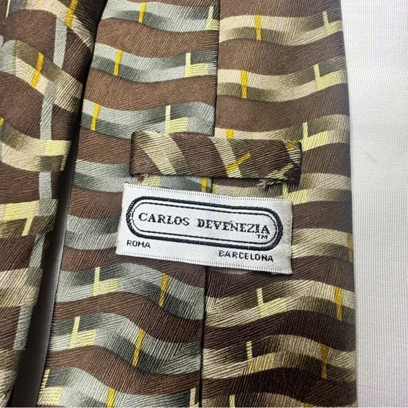 Carlos Devenezia Brown and Gold Vintage Silk Tie - Picture 3 of 6